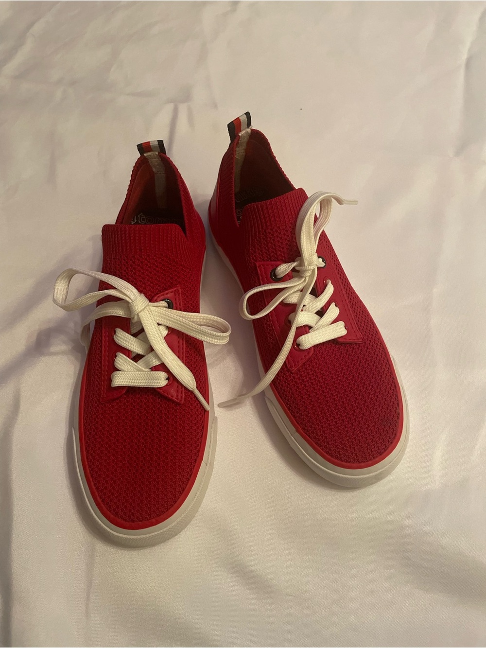 Tommy Hilfiger Red Knit Lace-Up “Stretch” Sneakers with White Accents, Size‎ 7M